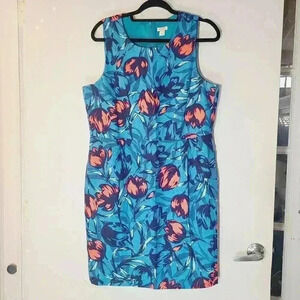 J. Crew Factory Blue Floral Dress Sleeveless Sheath Sz 14